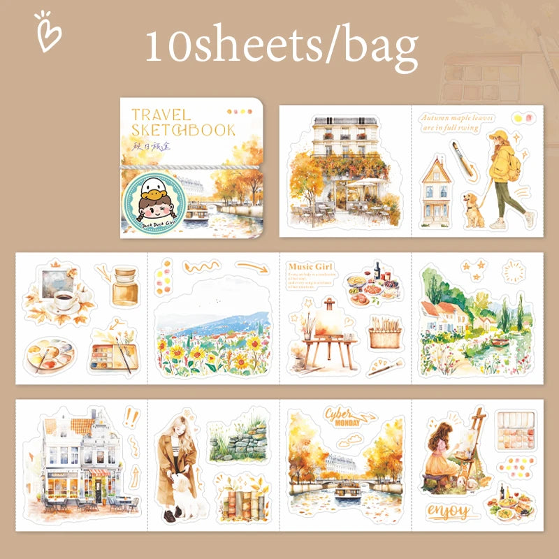 10 Sheets/Bag Travel Scrapbook Die-Cut Stickers for Planner Notebook DIY Phone Case Decoration Office Stationery Gift Qme 5