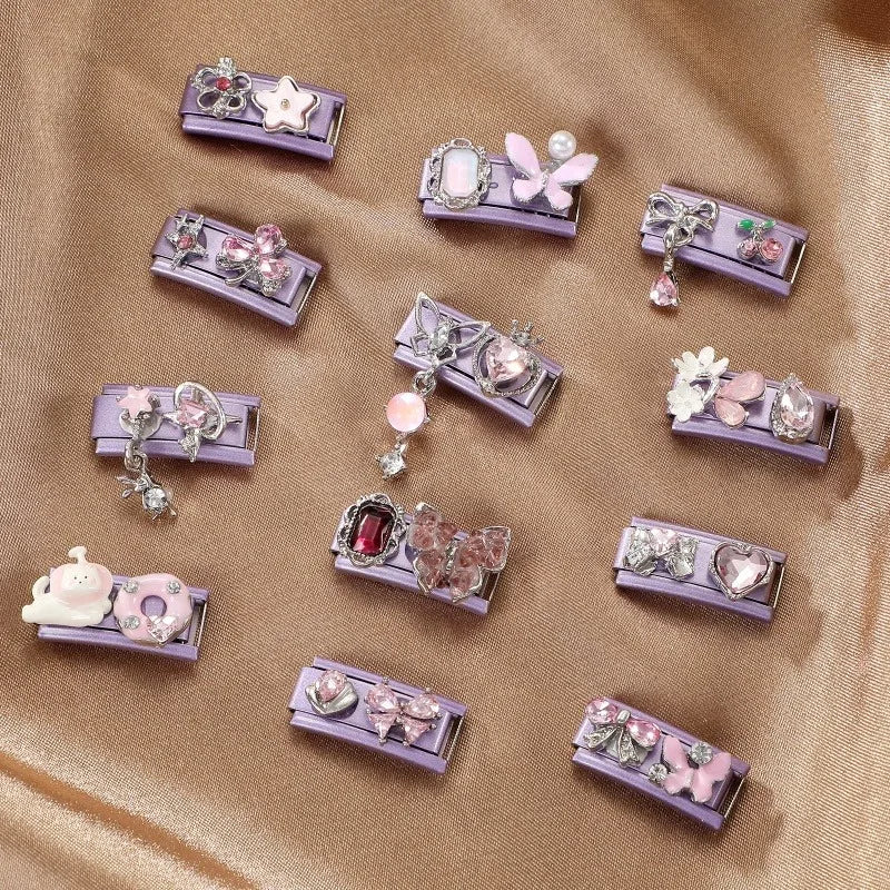 Fashion Purple Pink Butterfly Heart Crown Cherry Zircon Italian Charm Link Fit 9mm Bracelet Stainless Steel Men Women DIY Making Qme