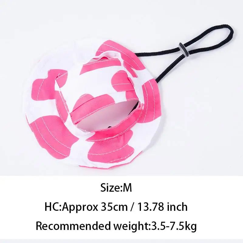 Pets Hat Ear Holes Adjustable Baseball Cap Medium Small Dogs Summer Qme M Pink white