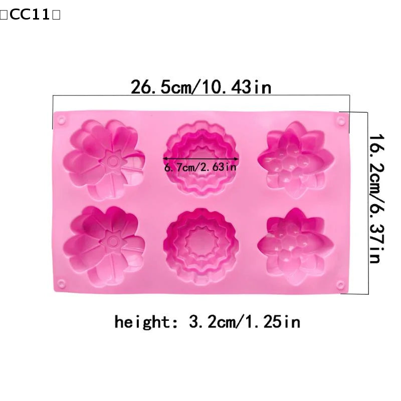6 Cavity Flowers Silicone Mold DIY Handmade Fondant Cake Baking Qme