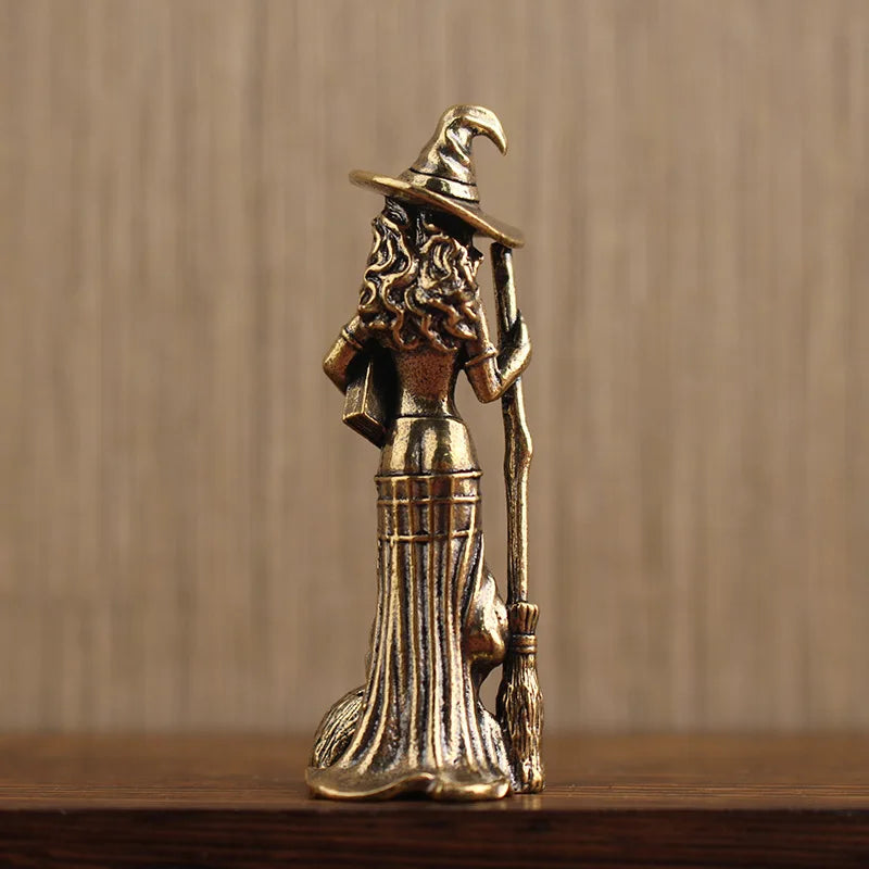 Vintage Witch Broom Brass Guardian Angel Statue Retro Home Decor Crafts For Living Room TV Cabinet Wine Bar Desktop Ornament Qme