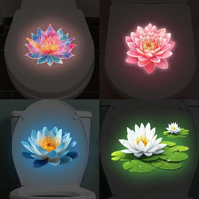 Luminous Toilet Sticker Glow-in-the-dark Flower Lid Self-adhesive Qme