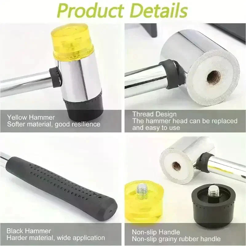 Double-sided Soft-tap Rubber Mallet Multi-functional Glass Window Molding Hammer Nylon Head Rubber Mallet For DIY Craft Work Qme