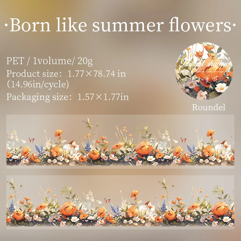 45mm*2m Creative Flower PET Tape for Collage Decorative Junk Journal Scrapbooking Stationery supplies Masking Tapes Stickers Qme C