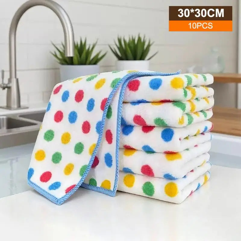 10Pcs Dishwashing Cloth Kitchen Rainbow Cloth Absorbent But Not Shedding Hair Table Cleaning Towel Household Thick Scouring Pad Qme A10