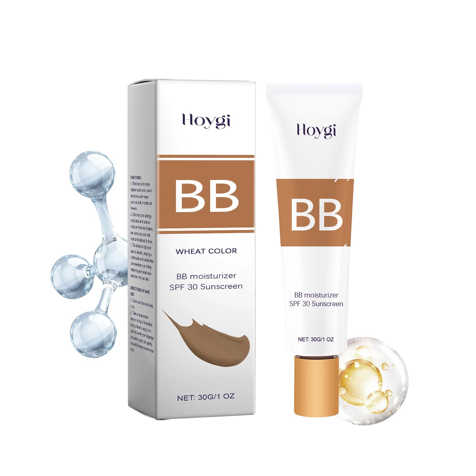 Sunscreen Bb Cream Serie Spf30 Long Time Moisturize Full Coverage Sheer Tint Coverage Oil-Free ﻿Make up Foundation Qme Wheat
