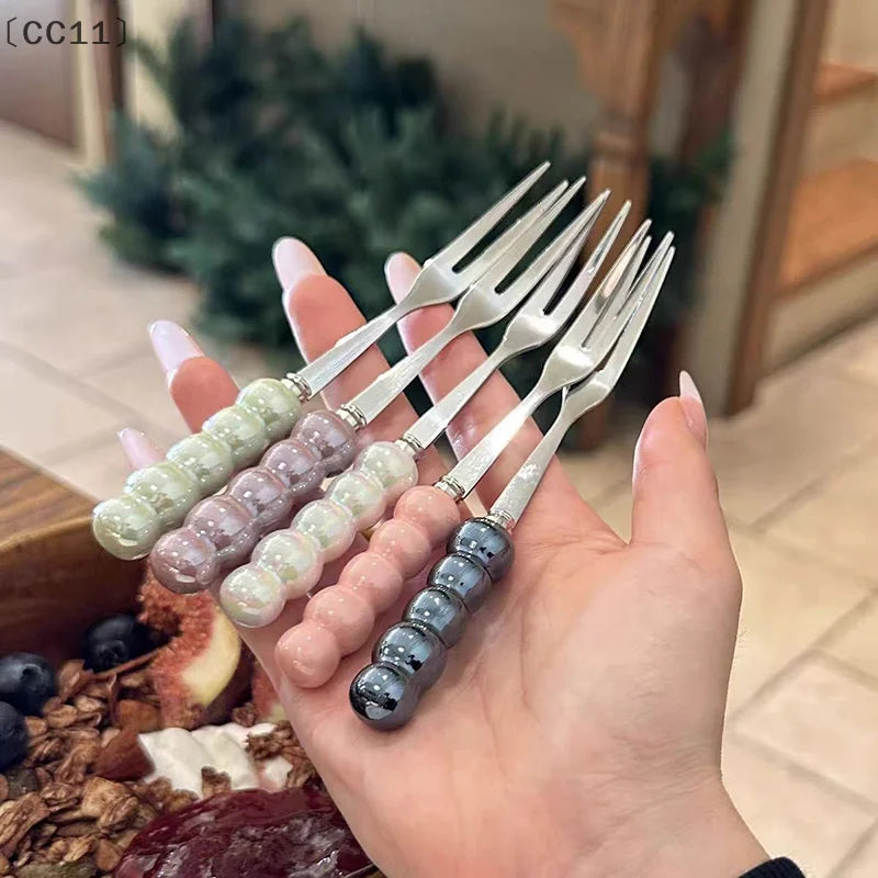 CC113Pcs Stainless Steel Dinner Fork Long Handle Table Forks Korean Qme