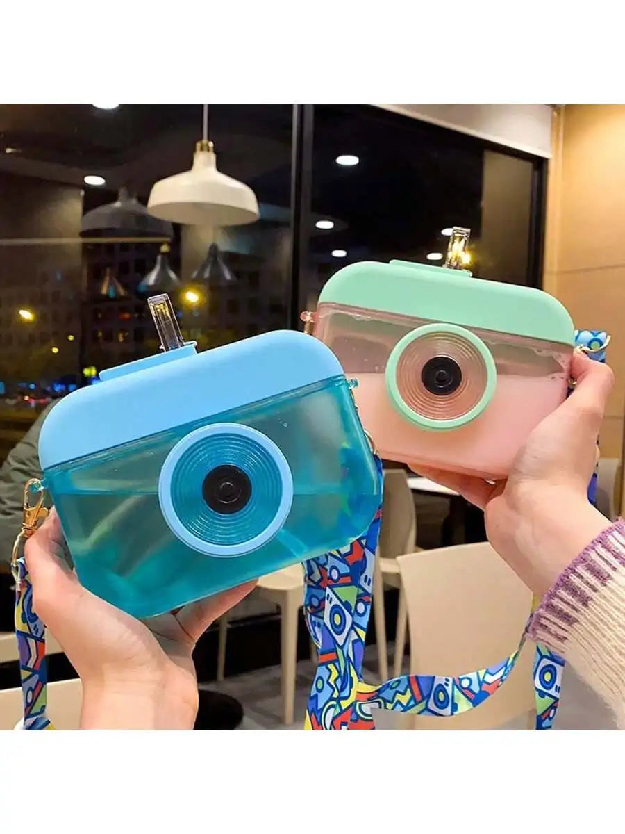 Cute Camera Shaped Water Bottle Portable Cartoon Plastic Outdoor Qme