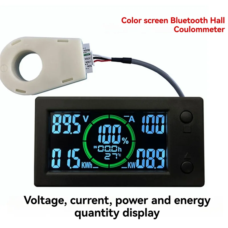 A02F-Color Screen Bluetooth Hall Coulomb Meter Battery Power Display Electric Car RV Voltage Current Power 400A Qme