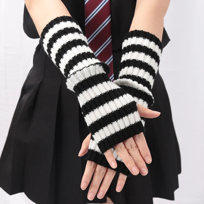 Long Fingerless Gloves Women Lolita Kawaii Cosplay Mitten Winter Qme