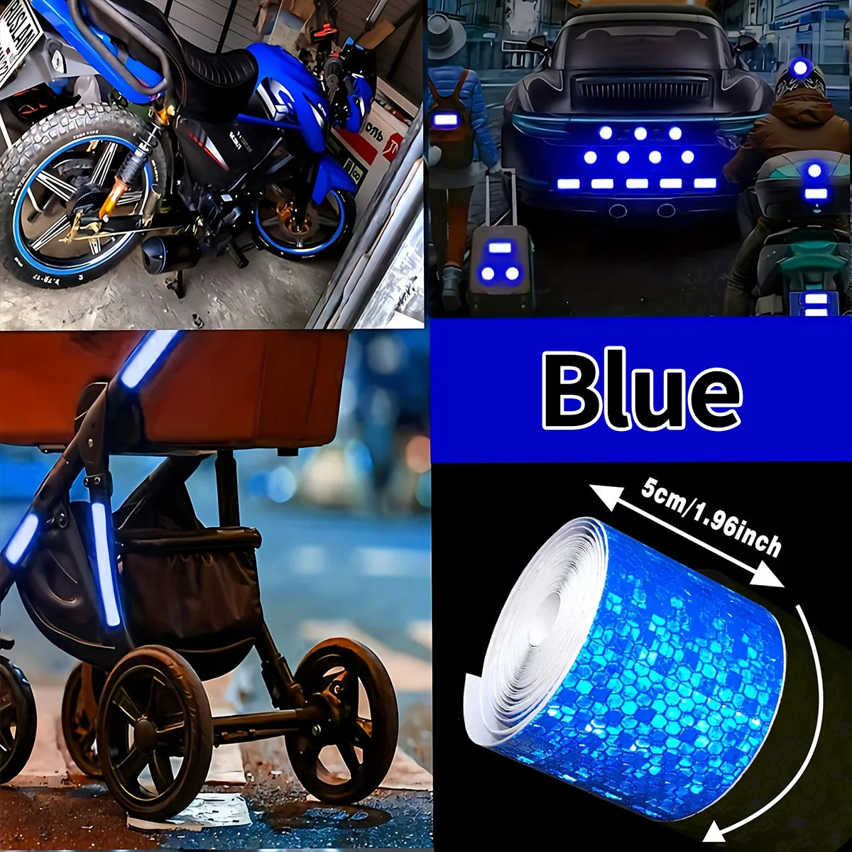 5cm*3M Reflective Warning Tapes Waterproof Outdoor Car Stickers Safety Strip White Red Fluorescent Yellow Reflectors for Bicycle Qme Blue