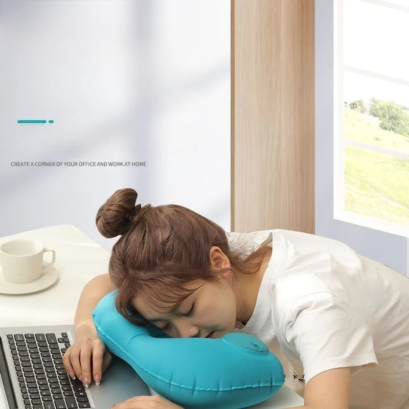 U-shaped Inflatable Pillow Portable Storage Press Travel Neck Car Qme
