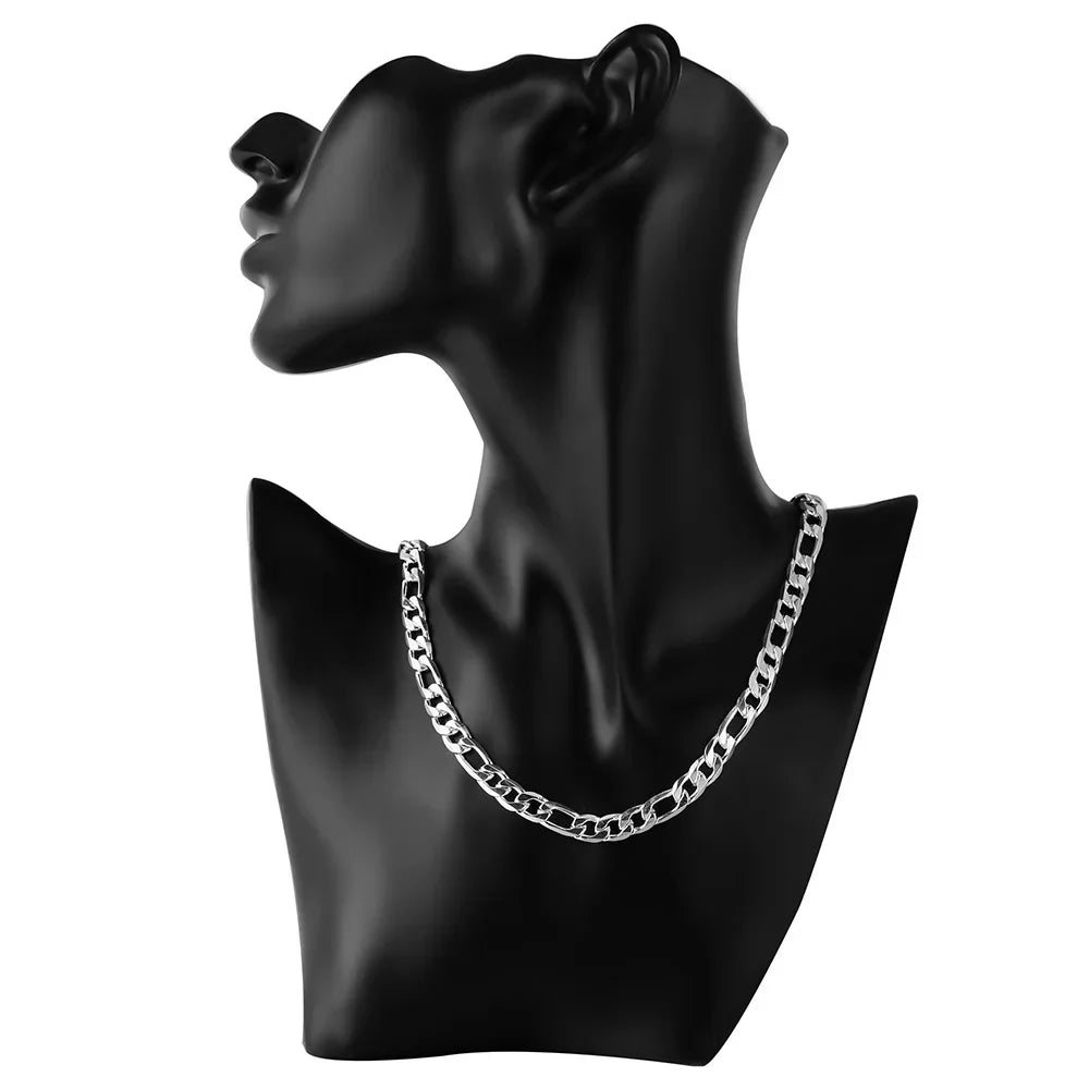 925 Sterling Silver Classic 8MM Chain Bracelets Necklace Cuban Link Jewelry Set for Women Men Fashion Wedding Accessories Gifts Qme