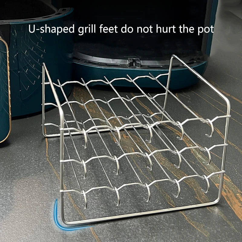 Air Fryer Skewer Stand Vertical Multi-pin Stainless Steel BBQ Holder Air Fryer Accessories Skewers For Grilling Kitchen Tools. Qme