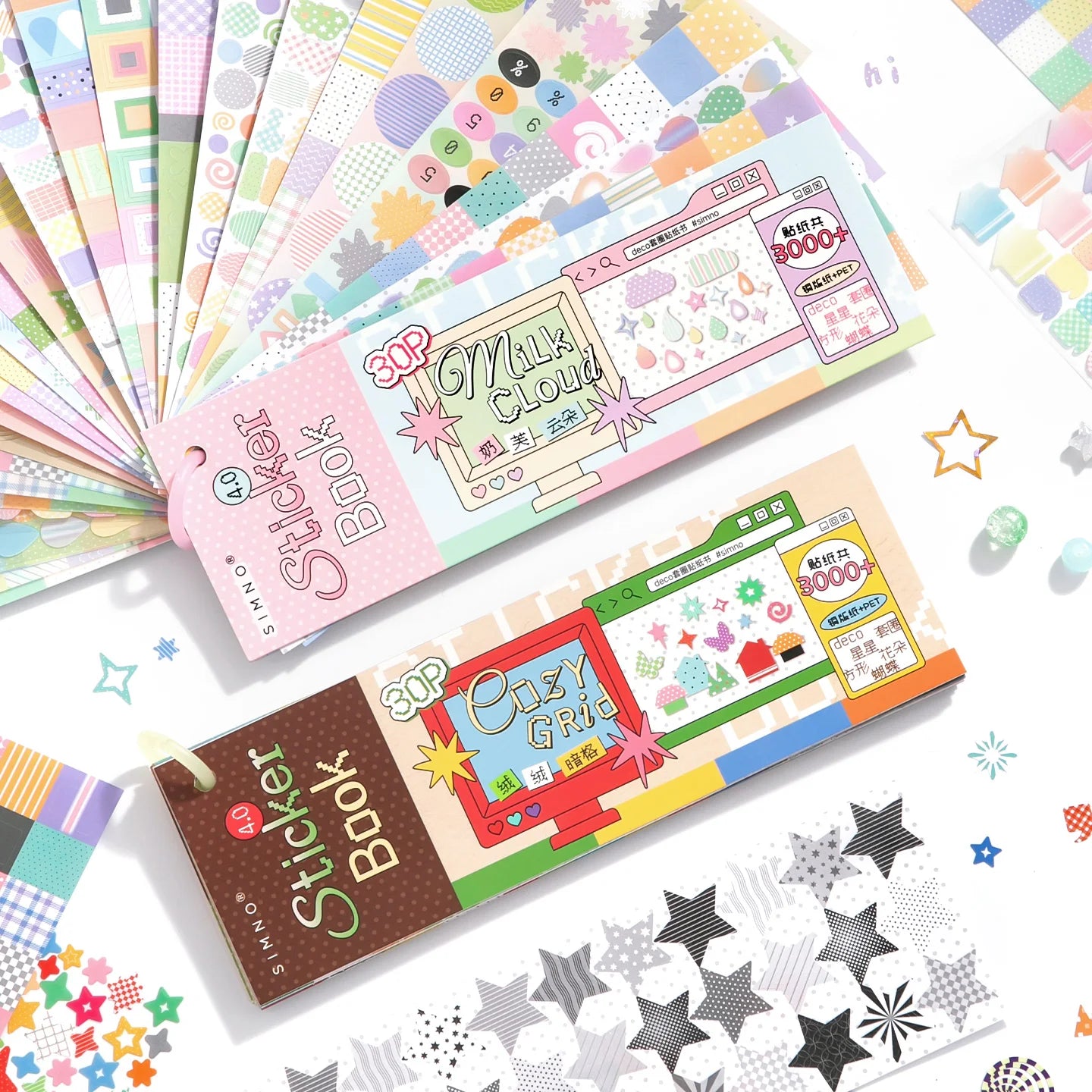 30/60 Pcs Color Card Die Cut Stickers Book Japanese Stationery Fundamentals 4.0 Series Handmade Decorative Scrapbooking Supplies Qme AB-60 Pcs