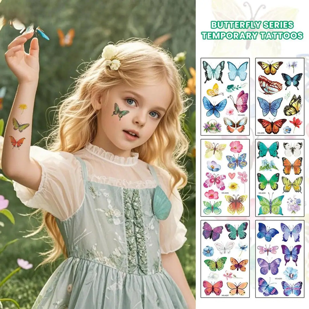 A 4/6/10PCS Butterfly Tattoo Children's Stickers Mini Waterproof Tattoos for Kids Transfer Tattoos Stickers Temporary Tattoo Qme