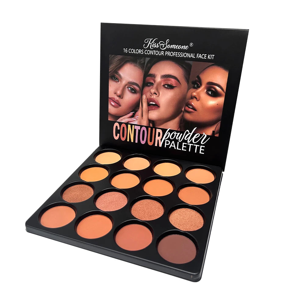 Concealer Contour Plate, 16 Kinds of Medium to Dark Color Modifier Combination Makeup Powder Palette, Covering Black Circles Qme 80g
