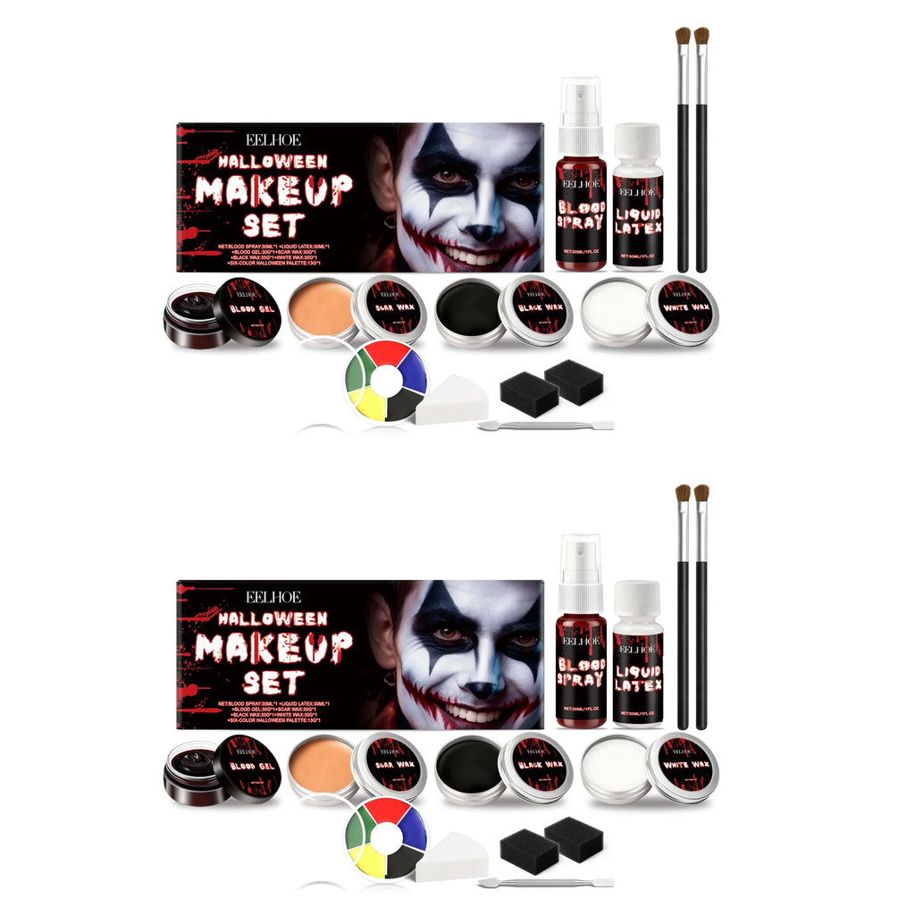 7-in-1 Halloween Makeup Set Realistic Face Body Paint Long Lasting SFX Kit For Cosplay Zombie Vampire Clown Costume Party Qme 2 Sets