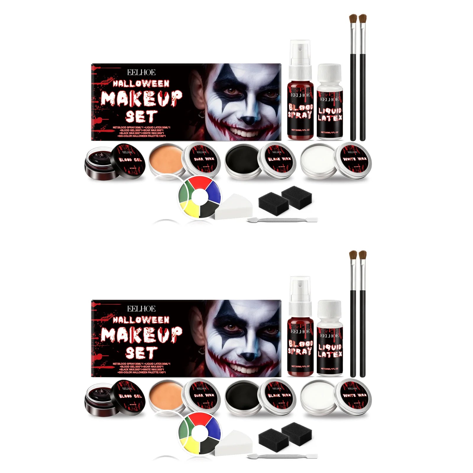 7-in-1 Halloween Makeup Set Realistic Face Body Paint Long Lasting SFX Kit For Cosplay Zombie Vampire Clown Costume Party Qme 2 Sets