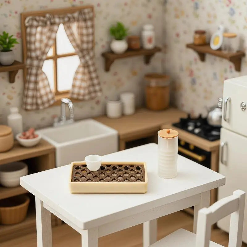 Miniature Tea Tray Ornament Dollhouse Home Mini Decoration Qme