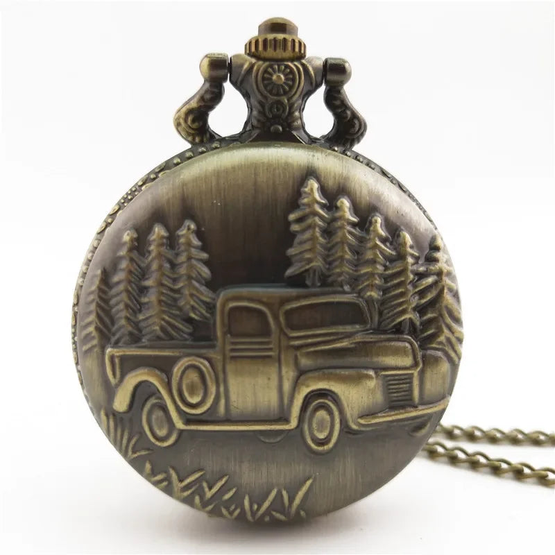 Vintage pocket watch large vintage train and truck series pocket watch for men and women, student watch hanging watch Qme 2