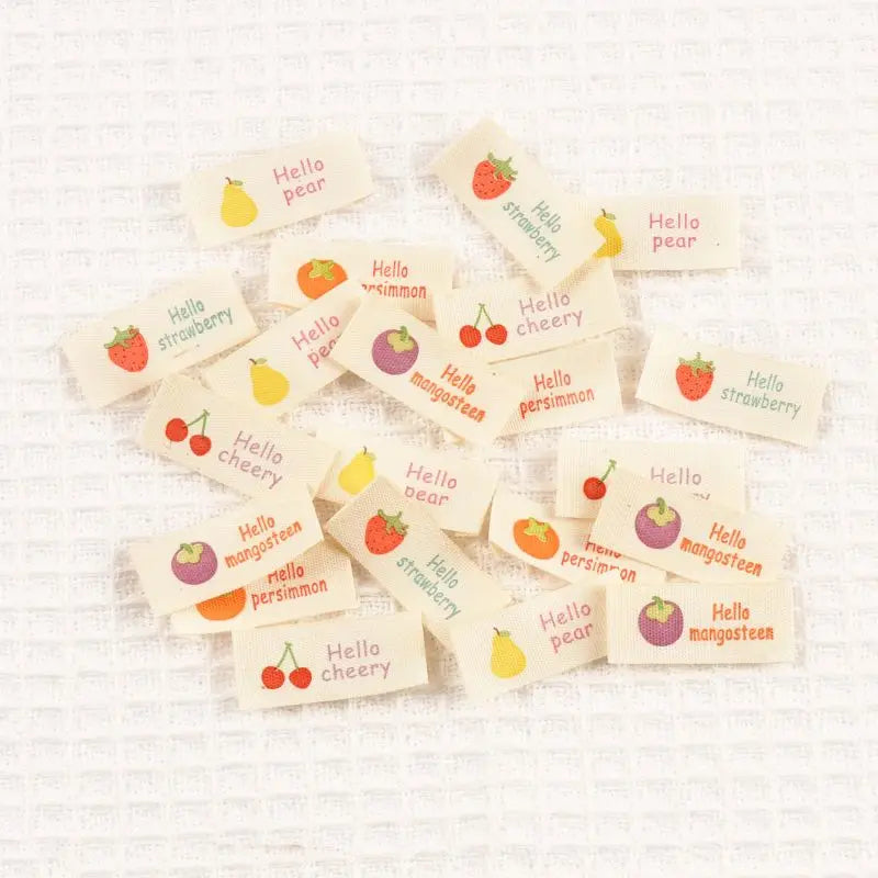 50pcs 16×38mm Mixed Fruit Pattern cotton Labels Personalized Sewing Handmade Clothing Labels Shoes Bags hat Tag cp3808 Qme