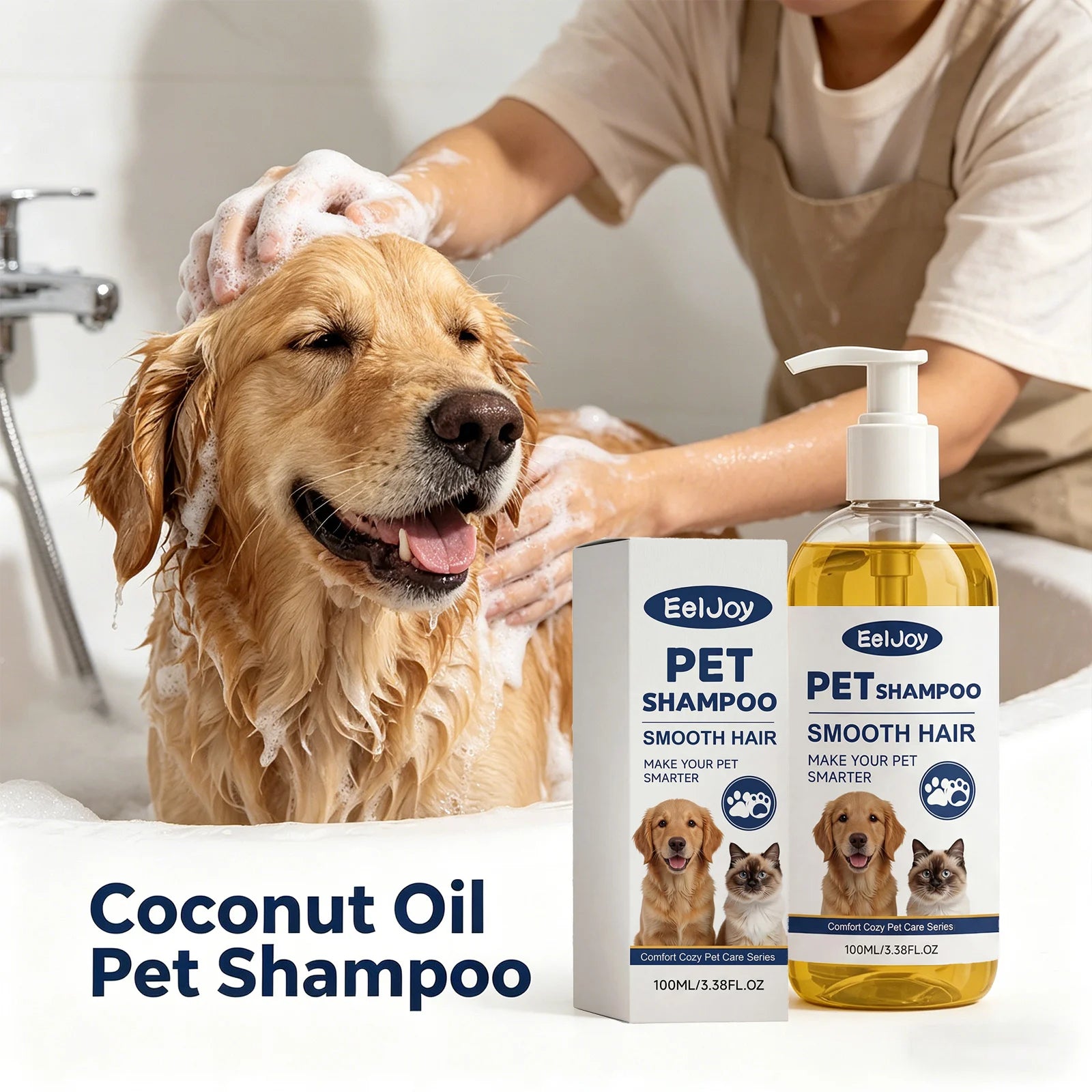 Coconut Oil Pet Shampoo Cleaning Fur Eliminate Odor Smoothing & Softening Hair Natural Formula Moisturizing Pet Hair Conditioner Qme