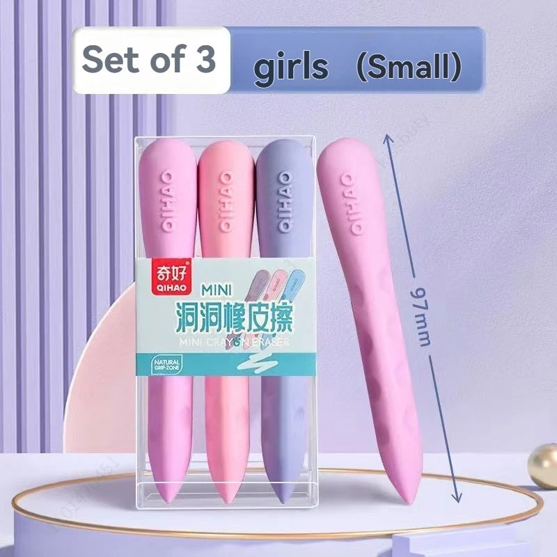 3/6Pcs Hole Eraser Pen No Dust No Crumbs Clean Eraser Cute Portable Eraser for Art Drawing Stationery Supplies Qme 3Pcs -Small-Girl