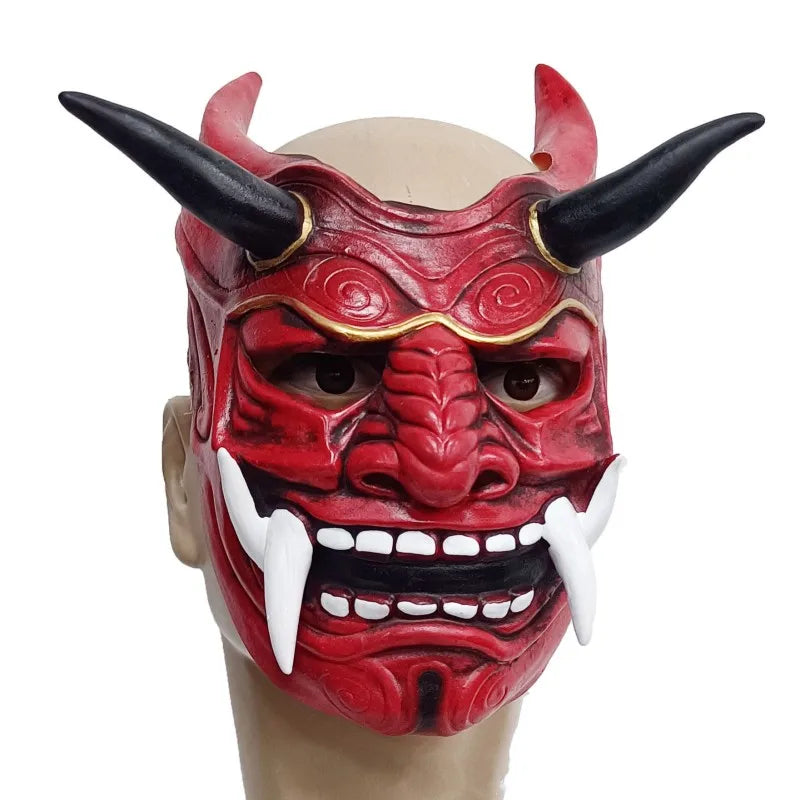 Japanese Horror Legend Hannya Resin Latex Mask Cosplay Ghost Demon Samurai Noh Kabuki Red Prajna Halloween Masquerade Party Prop Qme Latex Red