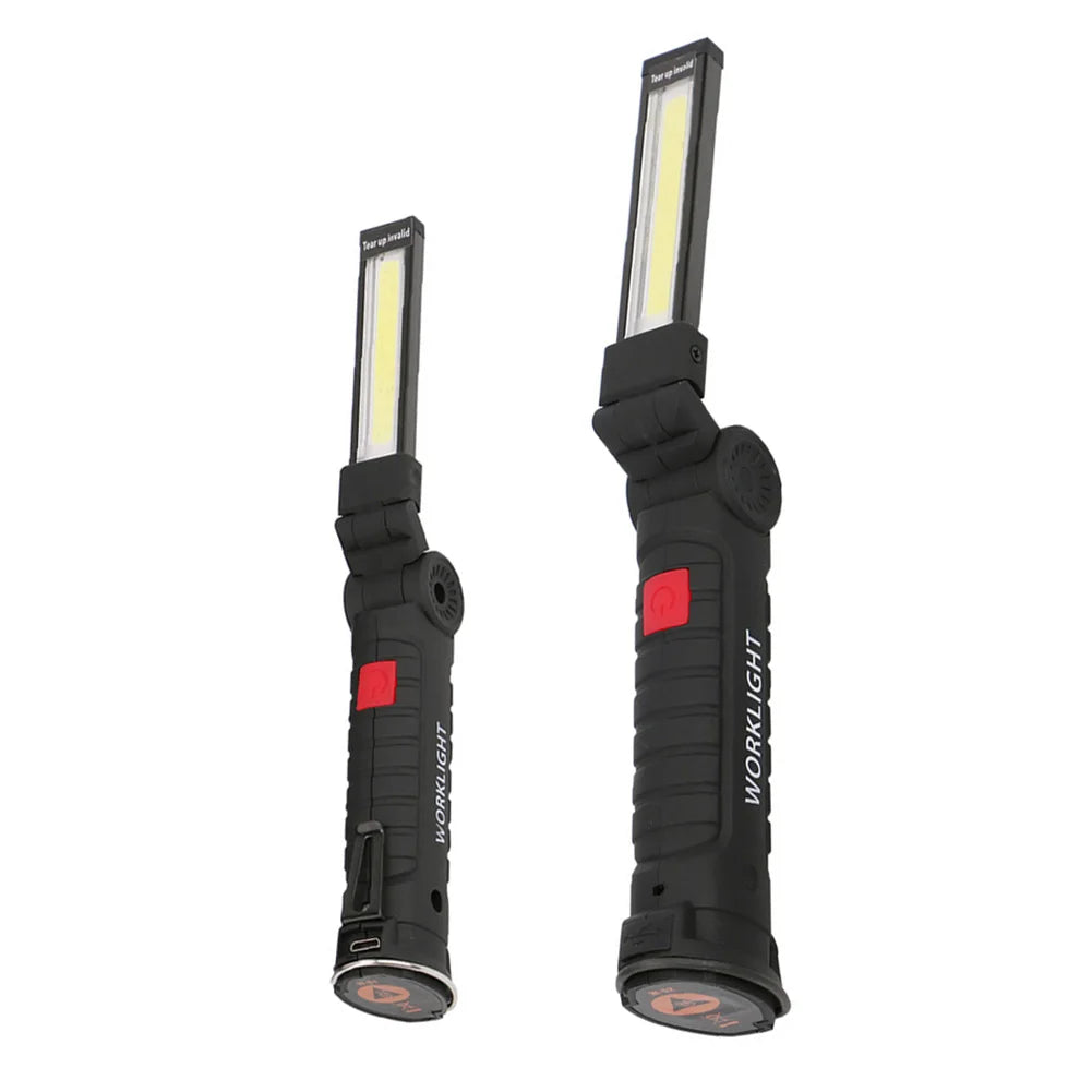 COB LED Work Light Dimmable USB Rechargeable LED Flashlight Inspection Lamp With Magnetic Hook Power Bank 18650 Battery Torch Qme