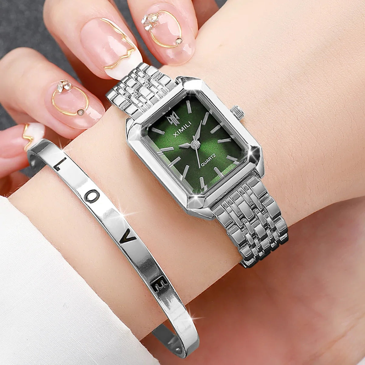 2 Pcs Fashion Women's Watch Bracelet Set Luxury Gold Steel Band Ladies Watches Quartz Watch Mujer Girls Watch Gift Qme 8