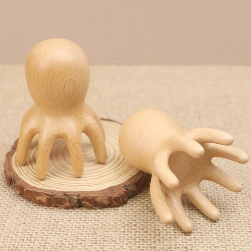 Sandalwood Octopus Massage Comb Head Meridian Scraping Scalp Brush Qme