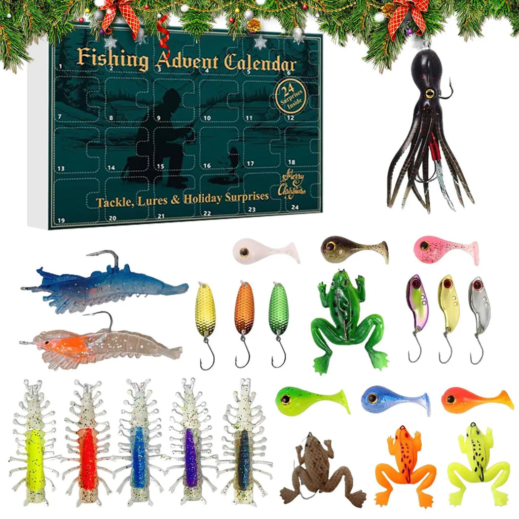 Advent Fishing Calendar 2025 24-Day Bait Holiday Fish Lure Countdown Qme