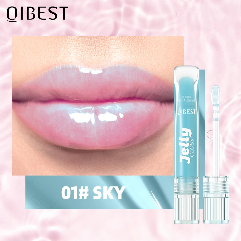 QIBEST Mirror Pearl Jelly Lipgloss Moisturizing Lasting Lipstick Hydrating Lightweight Lip Glaze Watery Crystal Lip Tint Makeup Qme 01