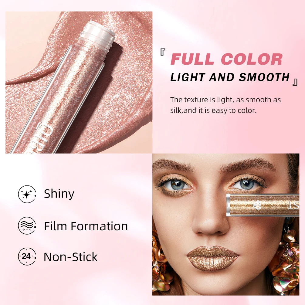 QIBEST Metallic Glitter Liquid Lipstick Makeup Waterproof Lip Gloss Long-lasting Shimmer Metal Diamond Lip Glaze Tint Charming Qme