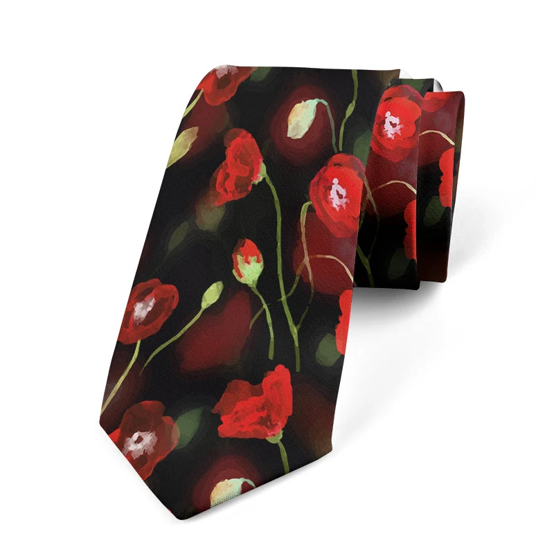 Men's Slim Fit 3D Printed Tie Flower Skull Harajuku Business Formal Qme style14