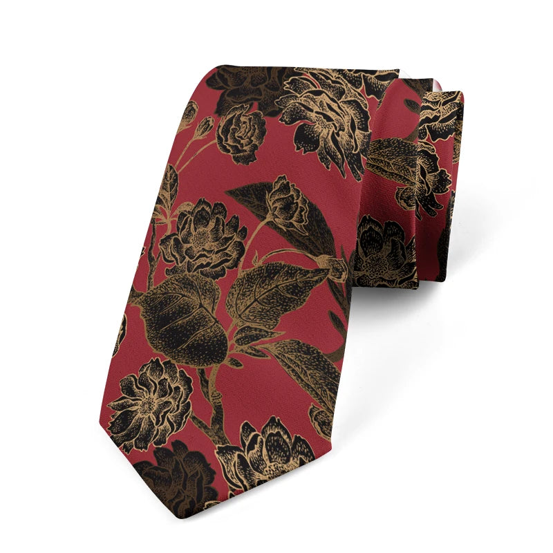 Men's Slim Fit 3D Printed Tie Flower Skull Harajuku Business Formal Qme style7
