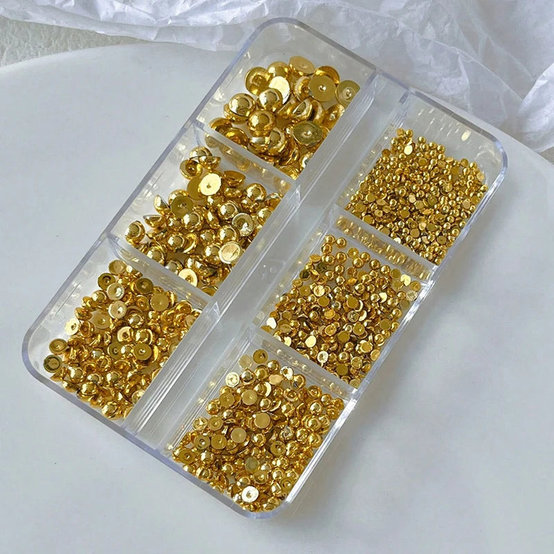 6 Grids 3d Gold Silver Half Round Ball Charm Nail Art Studs Metal Qme Gold