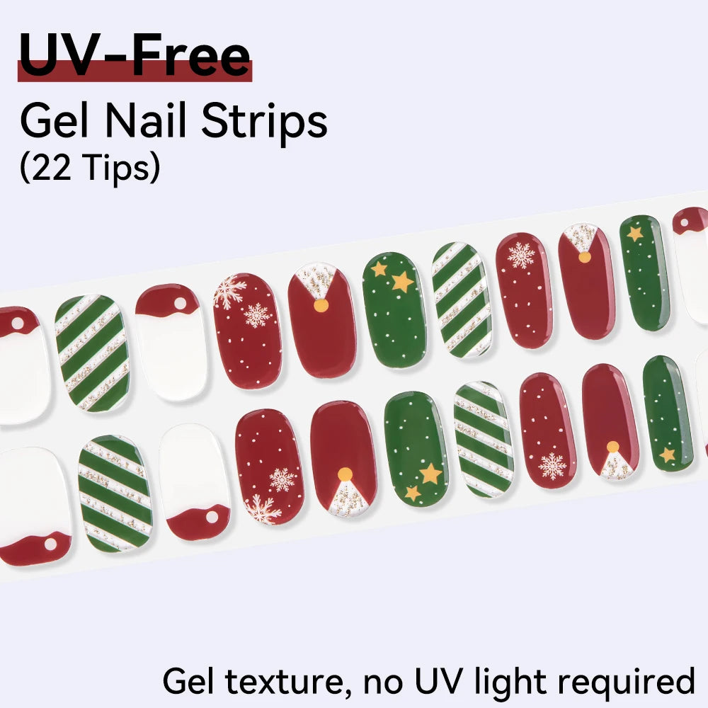 22Tips French Red Heart Kiss UV-Free Gel Nail Stickers Glitter Flower Qme BSA-0097