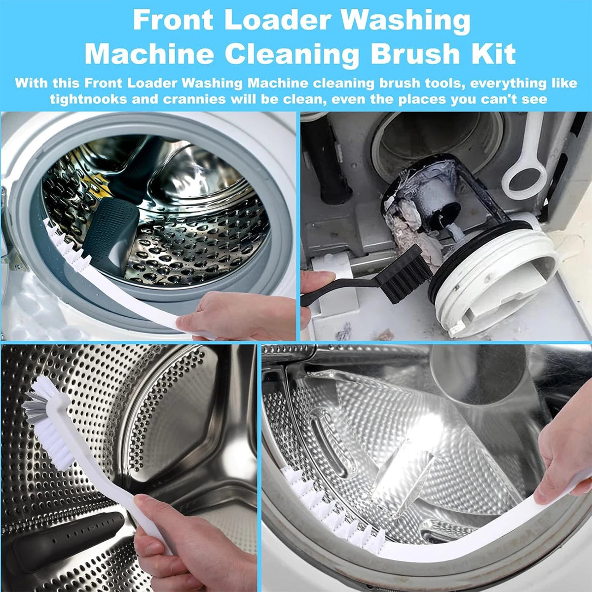 Washing Machine Cleaning Brush,Dryer Vent Cleaner Kit,Crevice Brush for Bathroom, Shower & Kitchen Household Cleaning Tools Qme