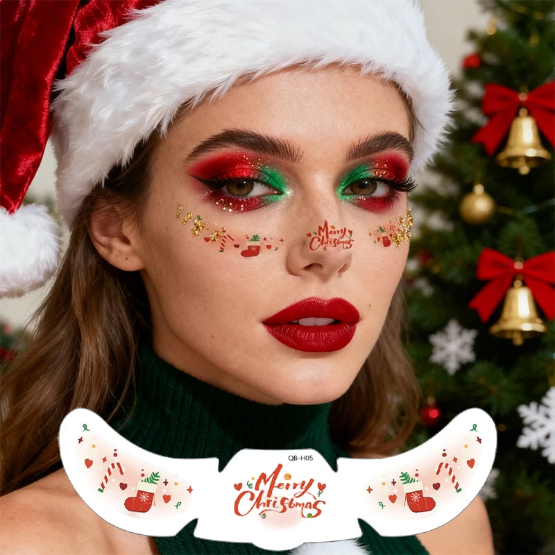 Pink Christmas Face Tattoo Stickers Snowflakes Deer Stars Heart Qme