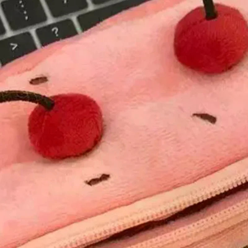 Plush Pencil Case Large Capacity Kawaii Cherry Cake Design Fuzzy Cute Qme
