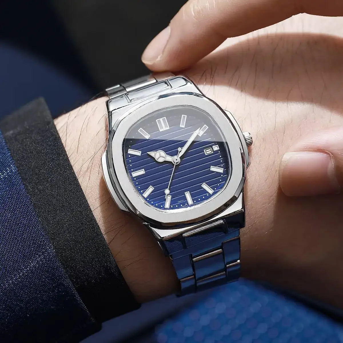 2/4PCS Luxury Men Business Watches Set Fashion Square Dial Quartz Wristwatch with Calendar（Without Box） Qme