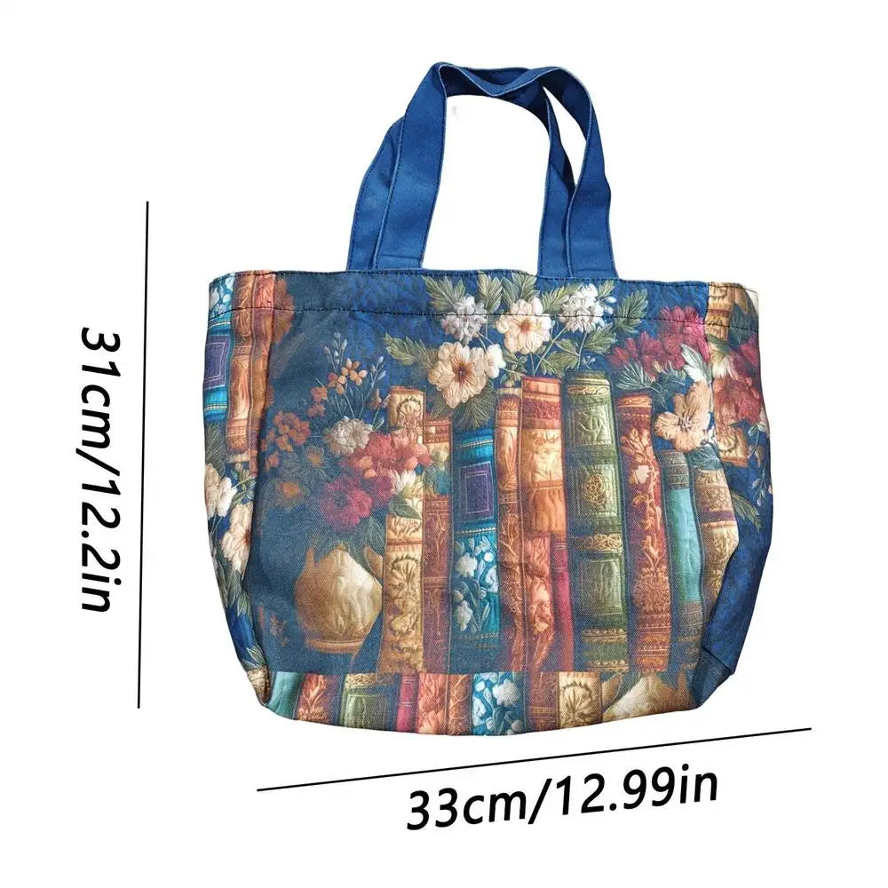 Quilted Tote Bag for Women Book Floral Design Purse Vintage Shoulder Bag for Women for Teacher Students School College Work Qme as shown