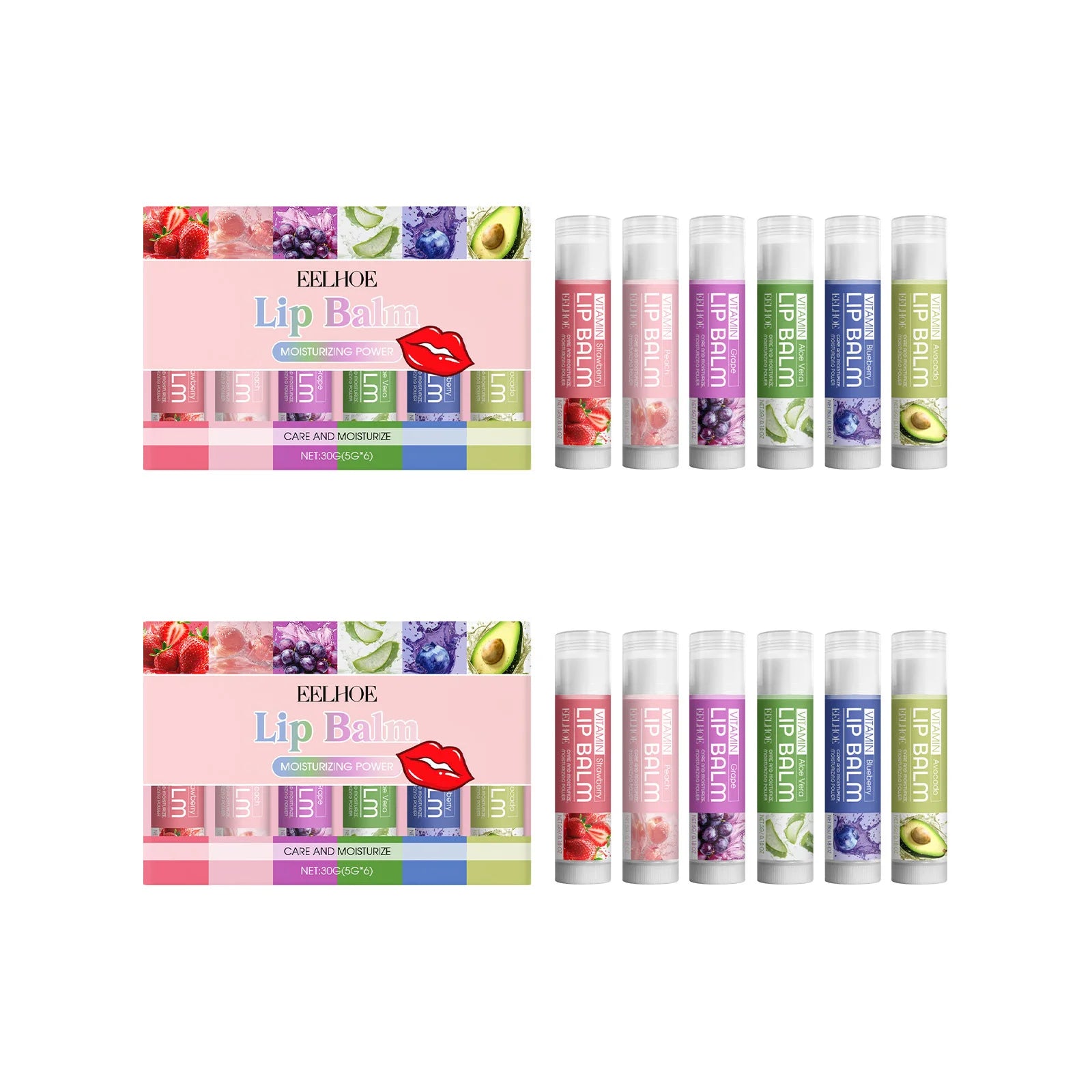 6PCS Moisturizing Lip Balm Set Deep Moisturizing Brightening Lip Color Lip Care for Dry Lips Daily Use Gift For Holiday Parties Qme 2 Sets