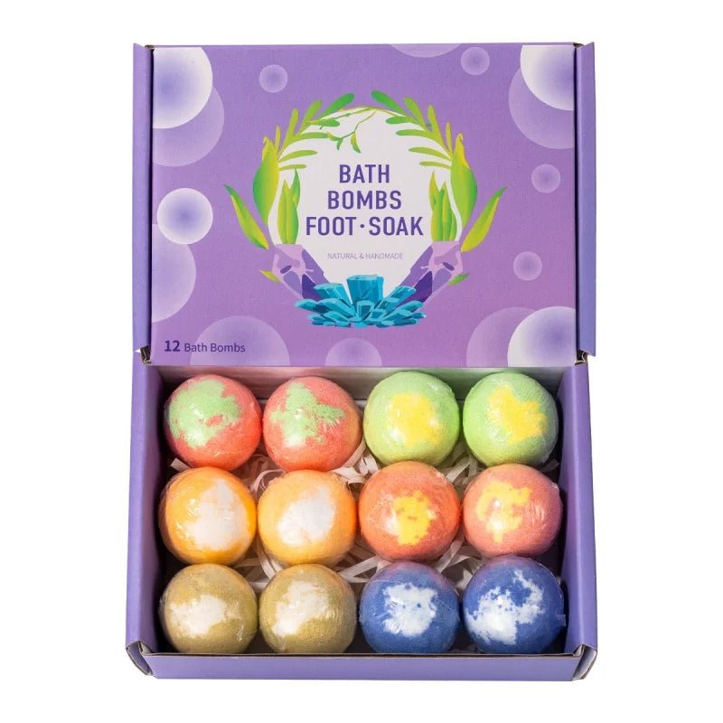12pcs Bath Bubble Ball Kit Essential Oil Bath Salts Skin Care Exfoliating Moisturizing Shower Bath Balls Accessories Relaxing Qme