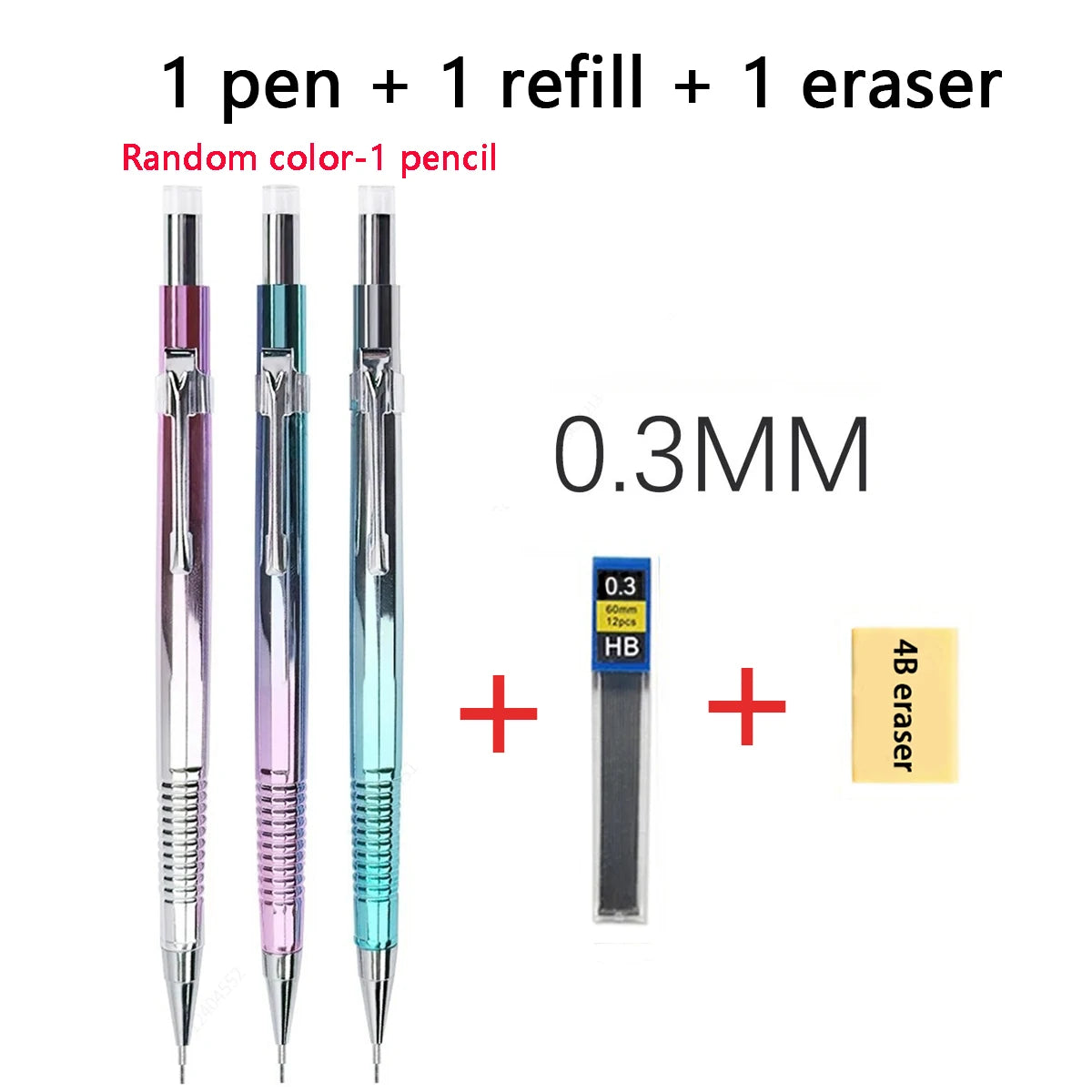 2-in-1 Double Tips Ballpoint Pen And Mechanical Pencils 0.3/0.5/0.7/0.9mm,1 Refills,1 Eraser,for Artist Drawing, Sketching Qme 0.3MM-3 Pcs Set