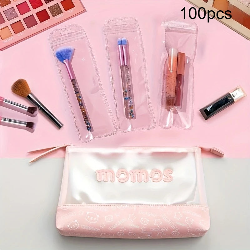 100pcs Self Sealing Bag With Hanging Hole, Reusable Zipper Storage Lock, Plastic Hanging Bag For Packaging Jewelry Decoration Qme