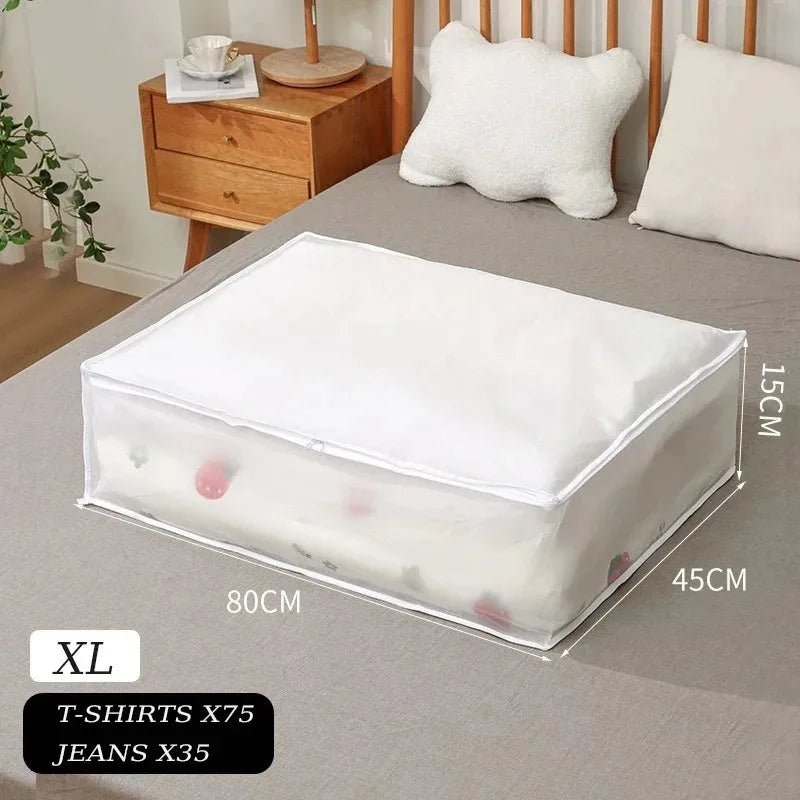 1-2Pcs Household Blanket Wardrobe Underbed Storage Bag Foldable Large Capacity Waterproof Dustproof Clothes Quilt Storage Bag Qme white XL 1pcs