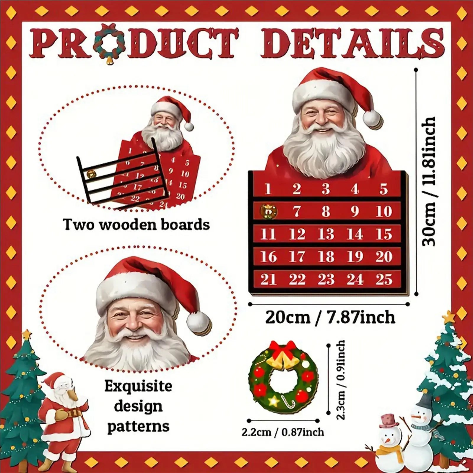Wooden Christmas Countdown Calendar 24 Day Toy Display Decor Vacation Qme